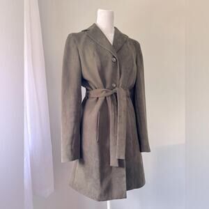 Vintage Y2K INC International Concepts Khaki Green Belted Knee Length Jacket